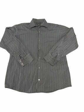 Banana Republic Mens XL Tall 17-17.5 Black Gray Blue Stripe Shirt